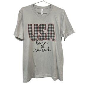 Bella + Canvas USA Born And Raised Graphic T Shirt Womens Large Plaid Patriotic